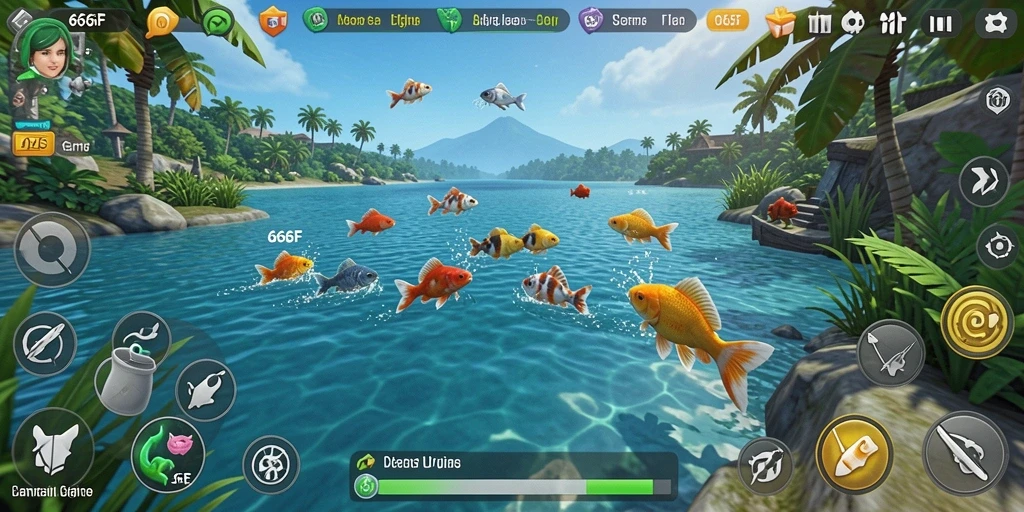 Tampilan gameplay menarik dari 666F dengan aksi memancing yang seru.