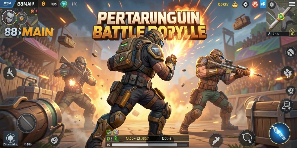 Screenshot gameplay menegangkan dari 88MAIN dalam pertempuran Battle Royale.