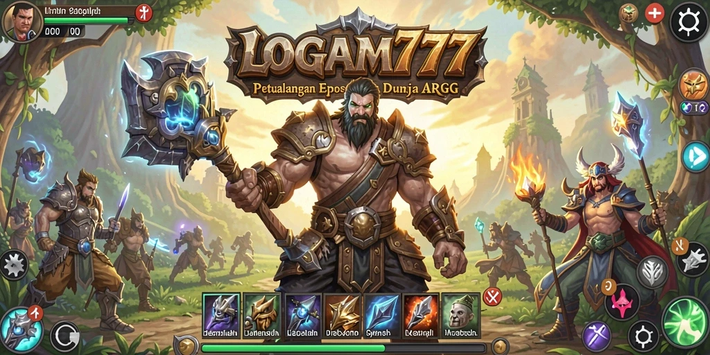 Screenshot LOGAM777 menunjukkan aksi seru dan pertarungan mendebarkan di dunia fantasi.
