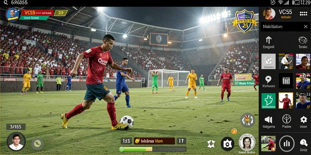 Screenshot gameplay VC55 menampilkan aksi sepak bola yang mendebarkan.